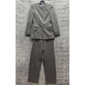 Giorgio Armani Wool Houndstooth Blazer & Pants Suit Set Brown Womens Size 38